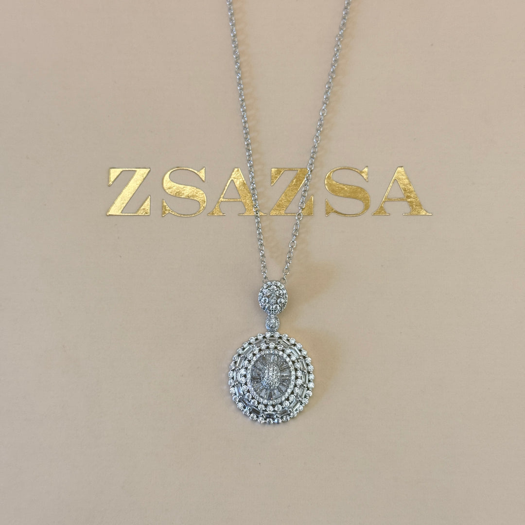 Mixed shapes zircone silver pendant