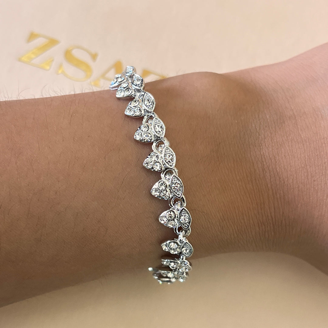 Swarovski crystal heart and marquise shape white gold plated bracelet