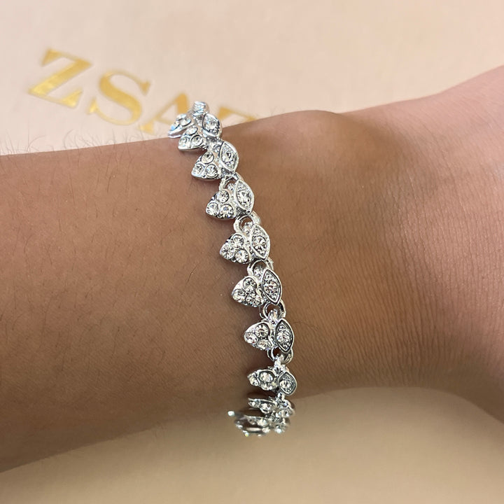 Swarovski crystal heart and marquise shape white gold plated bracelet