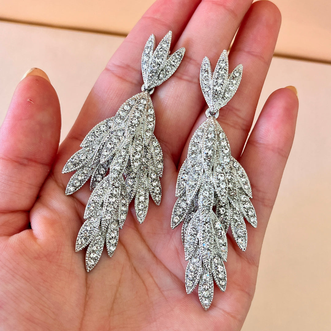 Swarovski crystals leafs white gold plated earrings
