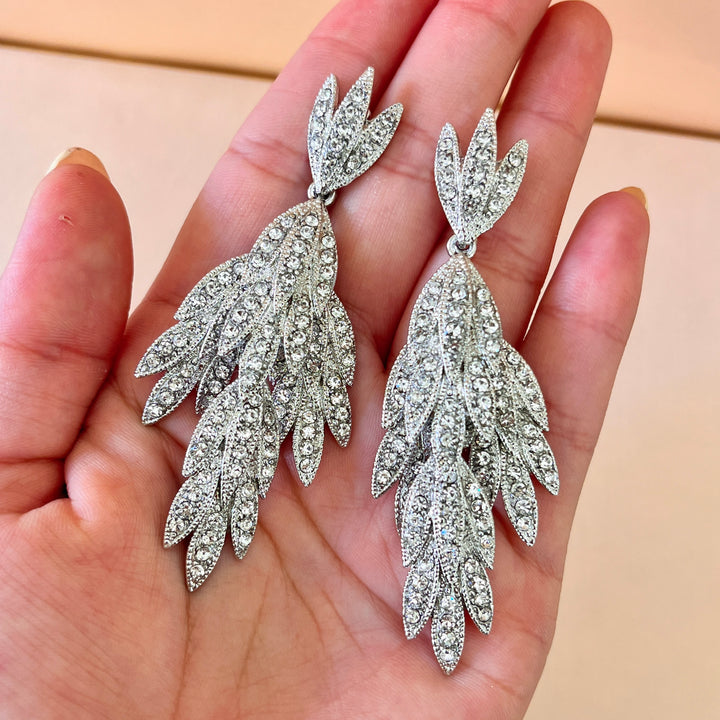 Swarovski crystals leafs white gold plated earrings