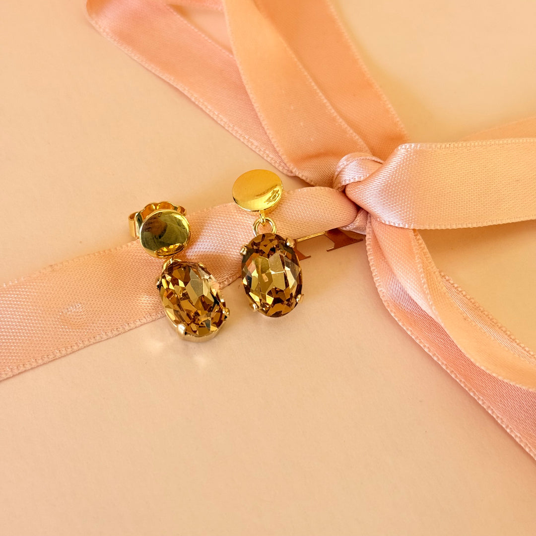 Bronze Swarovski crystals gold plated earrings