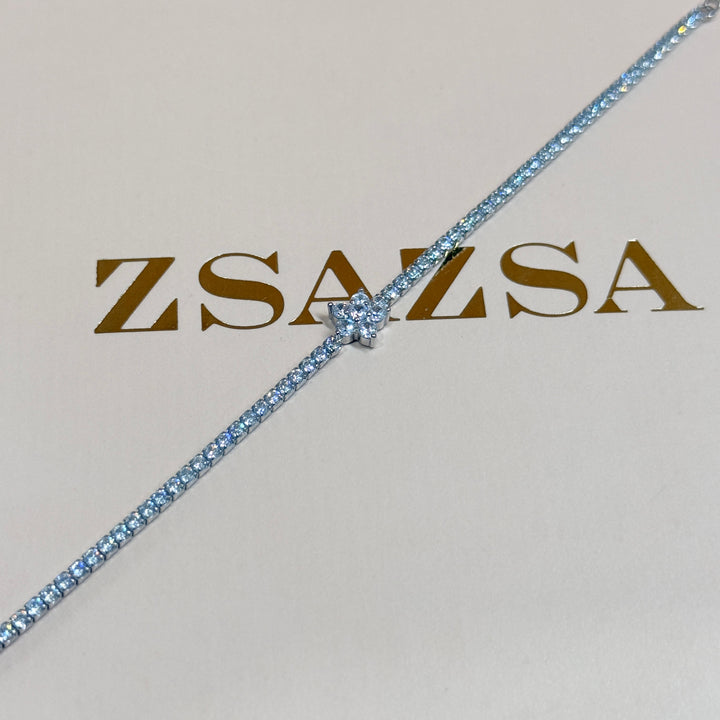 Flower dainty sterling silver zircone bracelet