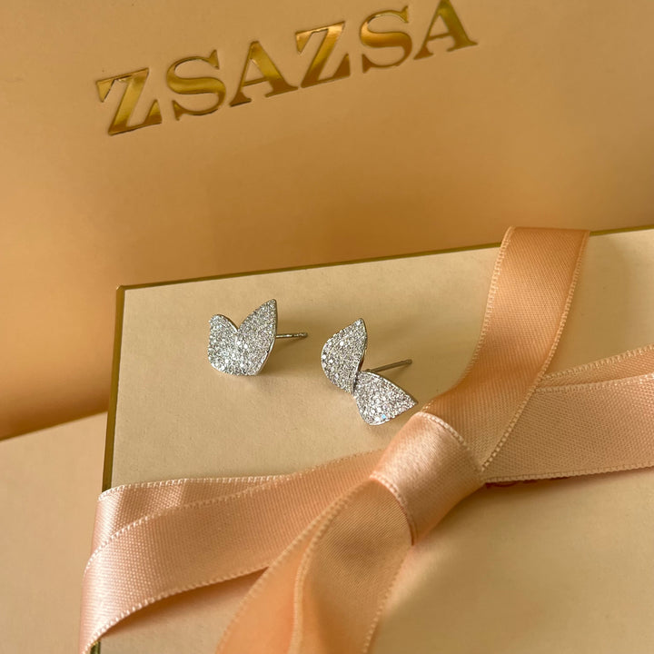 Silver zircone leafs studs