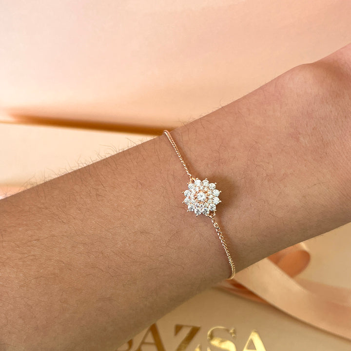 zircone rose gold plated flower bracelet