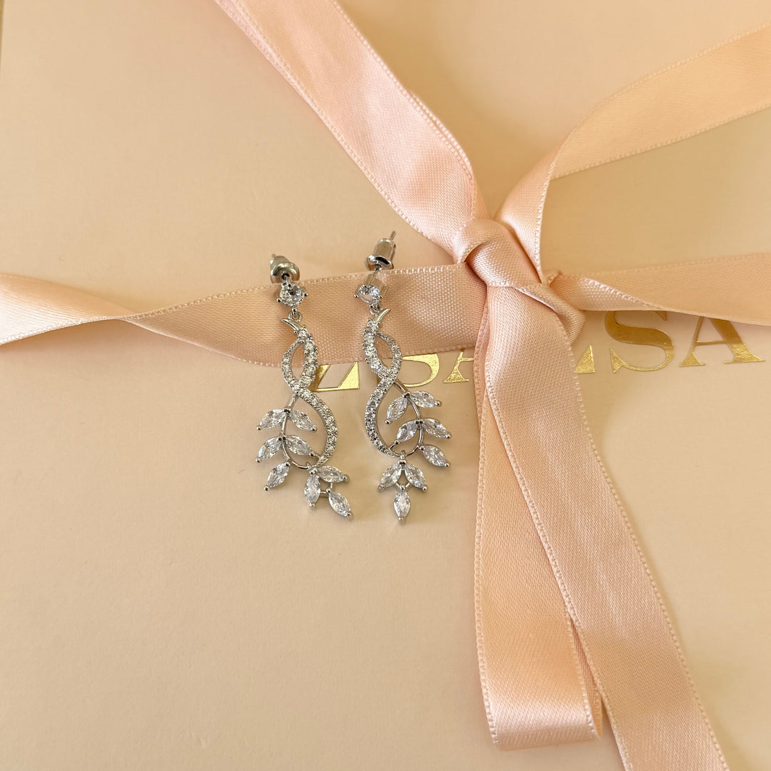 Classic marquise zircone silver earrings and bracelet