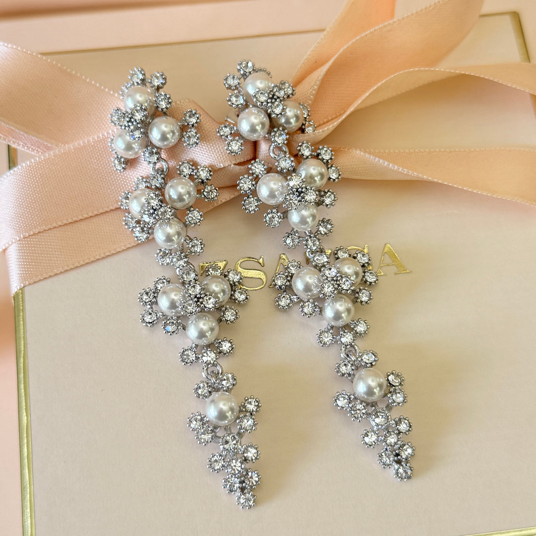 Swarovski crystals & pearls chunky silver earrings