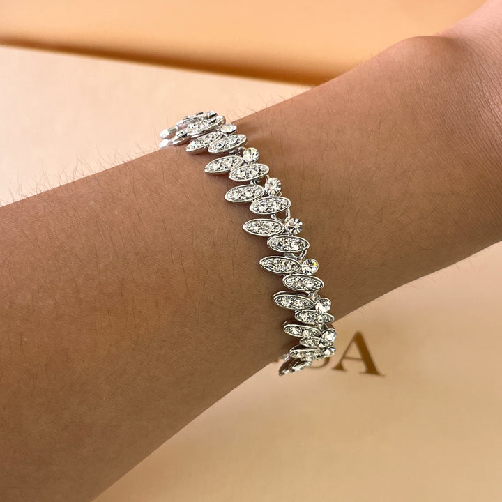 Swarovski crystal leafs shape white gold plated bracelet