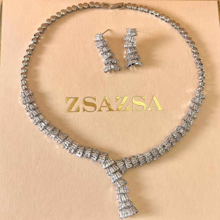 Baguette zircone white gold plated set