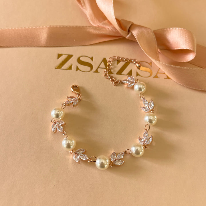 Marquise zircone and ivory pearls rose gold plated bracelet