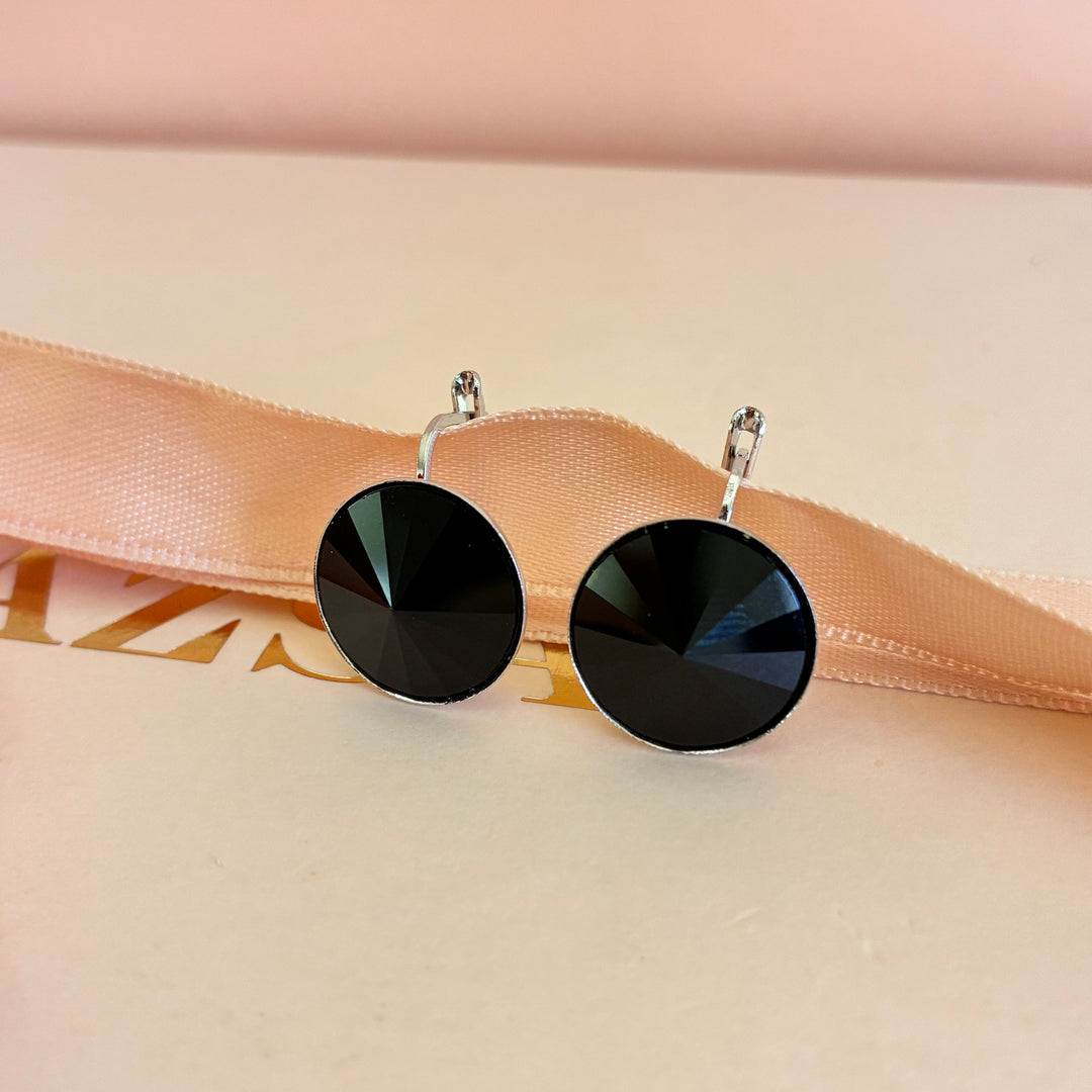 Black round Swarovski crystal hooks