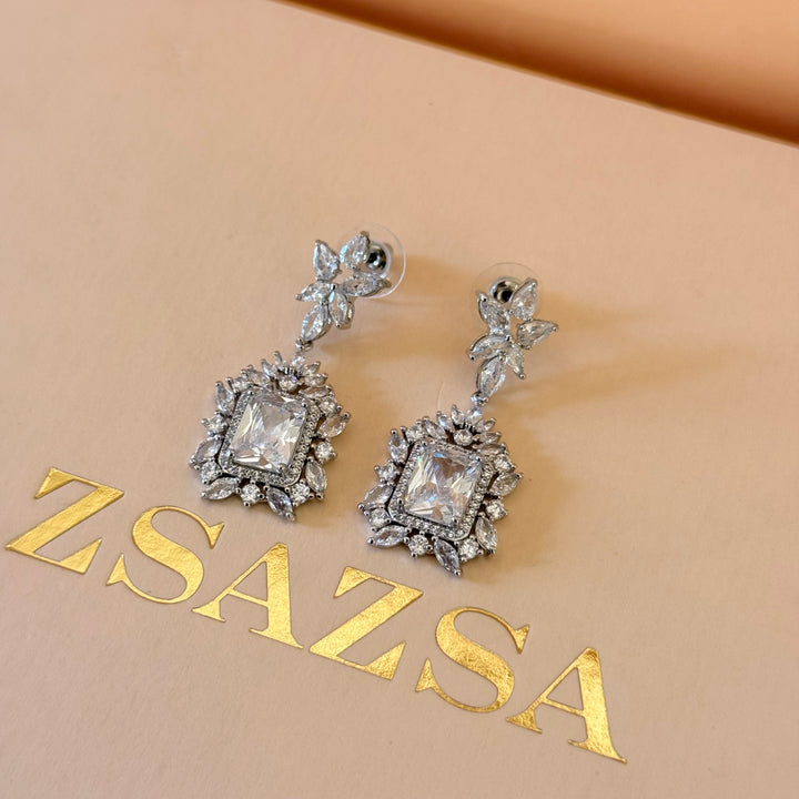 Marquise and rectangular zircone silver earrings