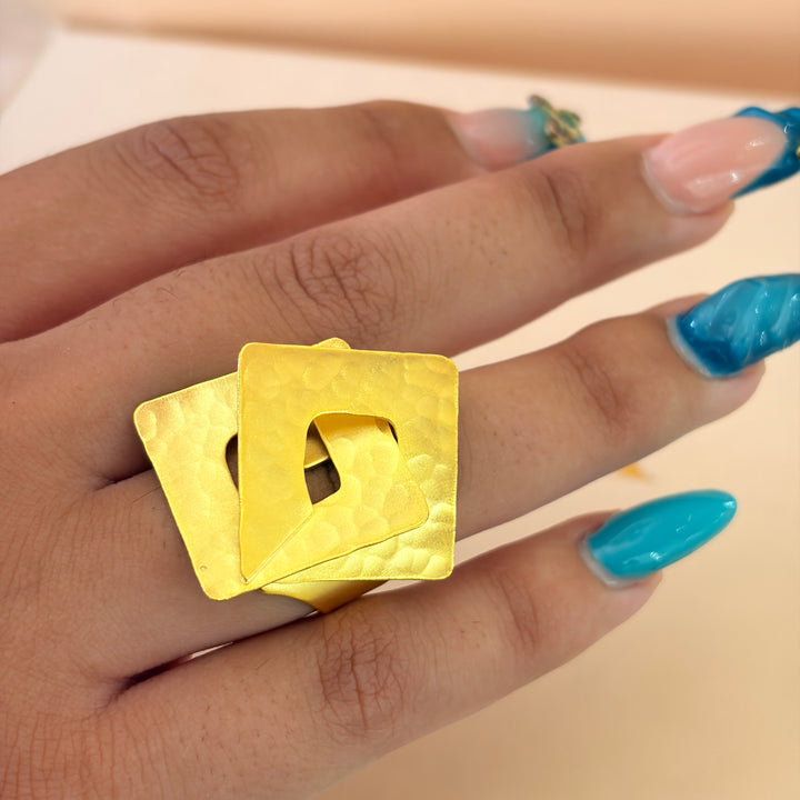 Handmade Intersecting Square Gold Ring | Gold Plated | ZsaZsa