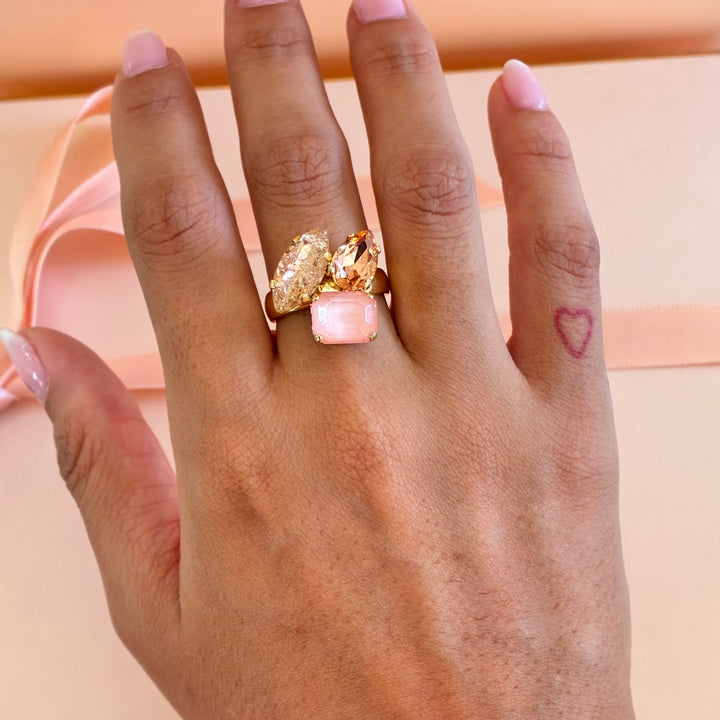 Peach multistone Swarovski crystals ring