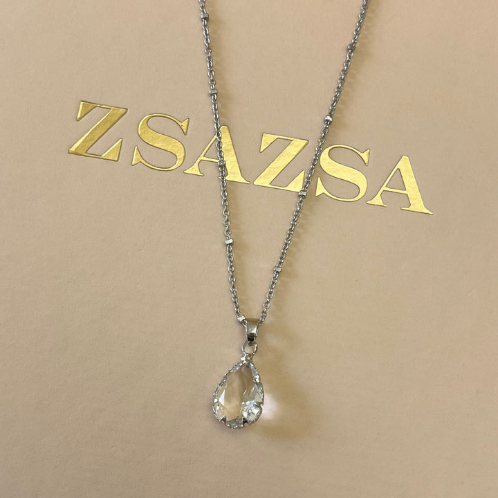 Silver zircone teardrop pendant