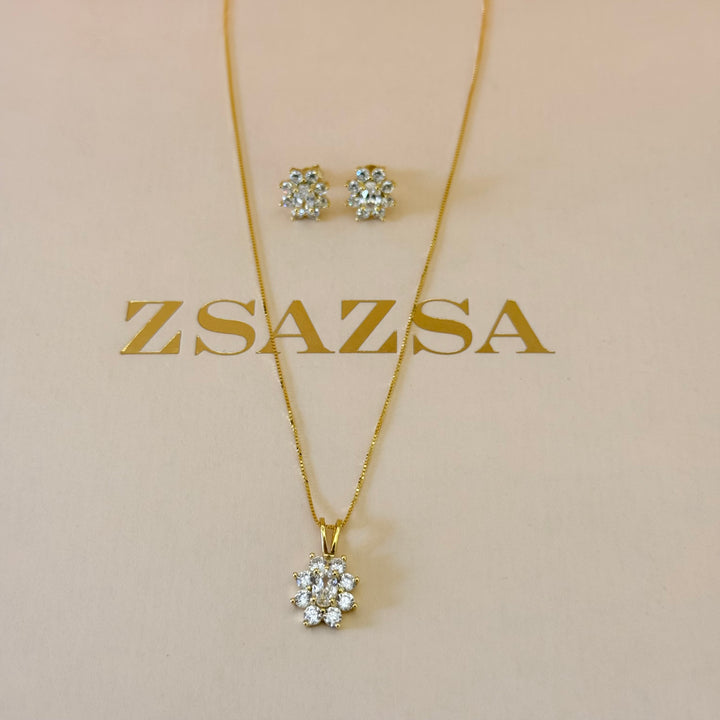 Flower zircone sterling silver gold plated set