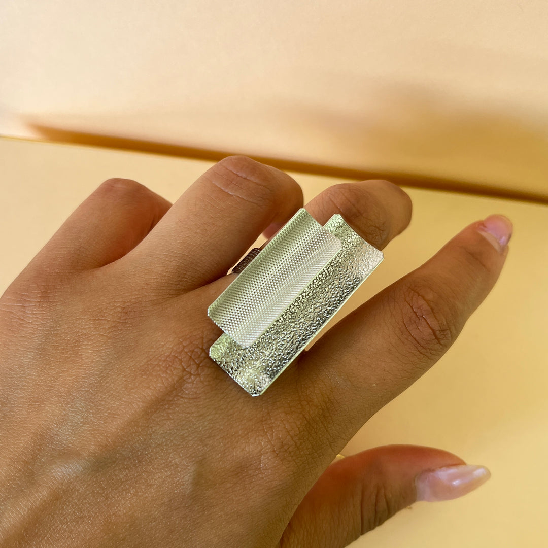 Rectangular handmade white gold plated set