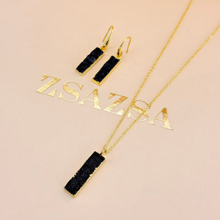Black Agathe gold plated pendant set