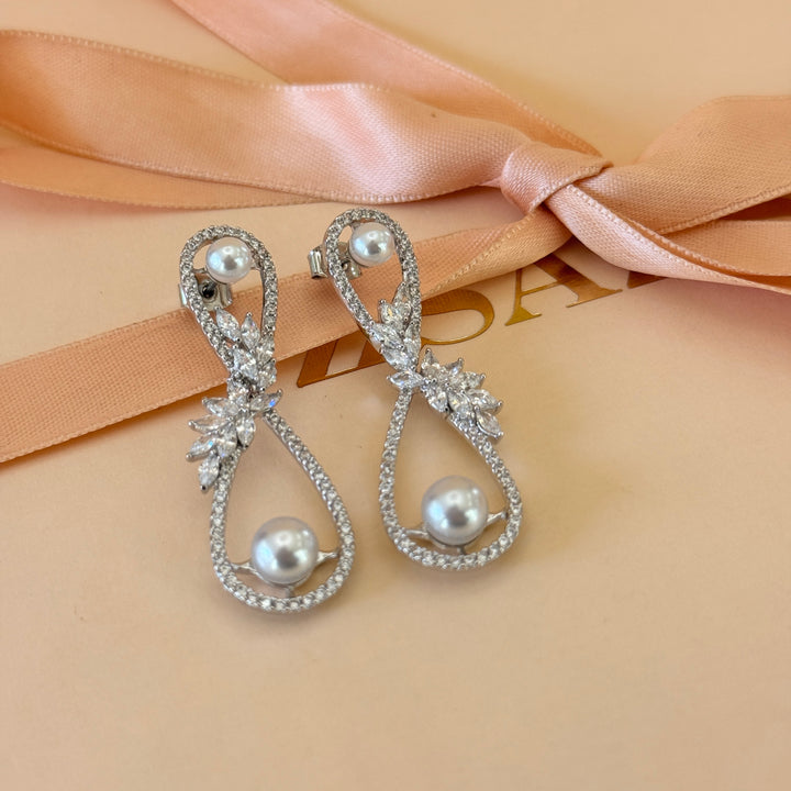 Marquise pearls zircone silver long earrings