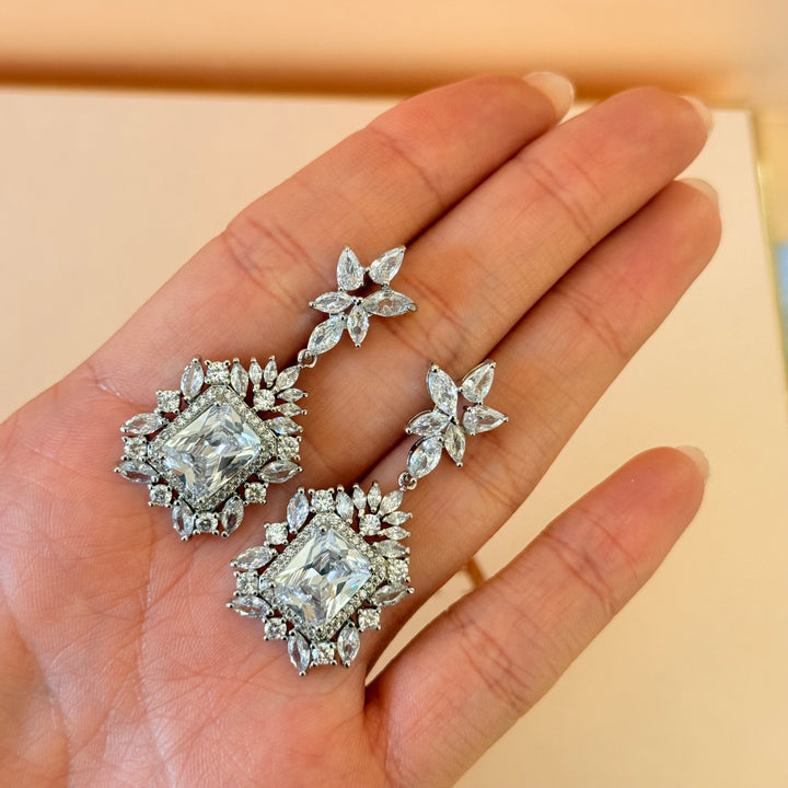 Marquise and rectangular zircone silver earrings