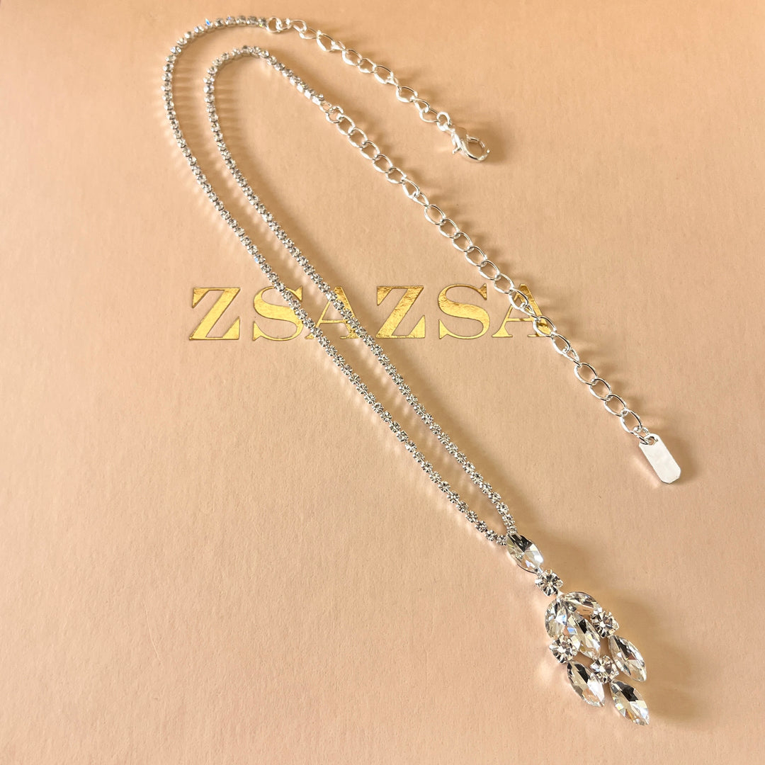 Marquise rhinestone white gold plated set