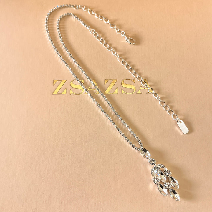 Marquise rhinestone white gold plated set