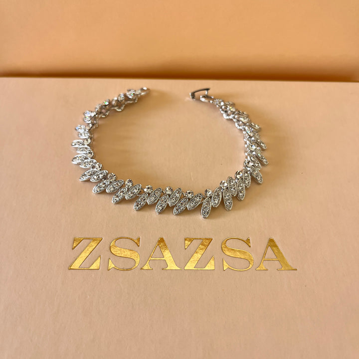Swarovski crystal leafs shape white gold plated bracelet
