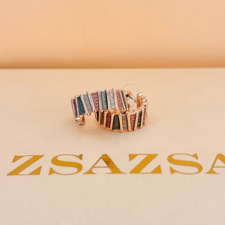 Brown and grey enamel rose gold plated hoops