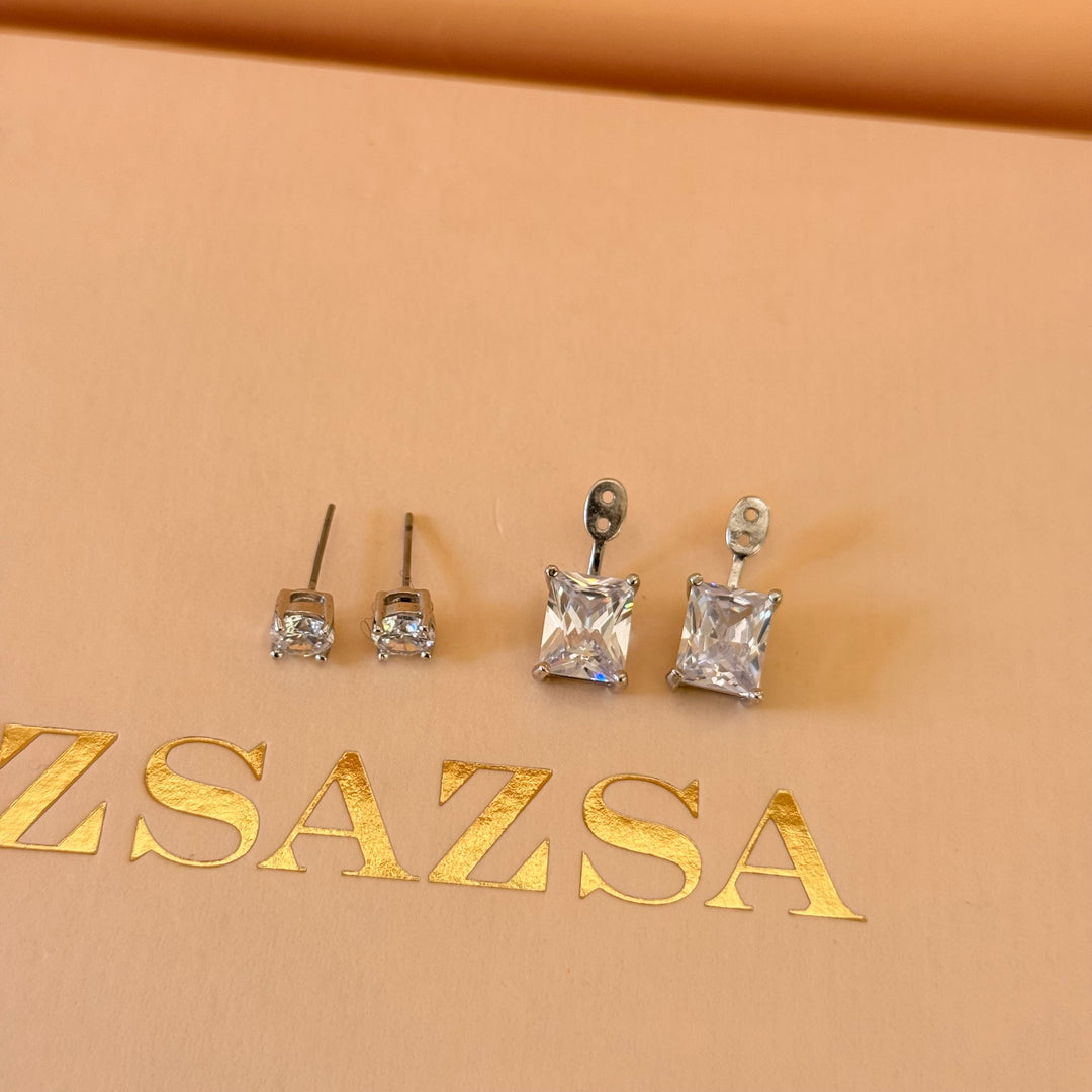 2 in 1 zircone silver earrings