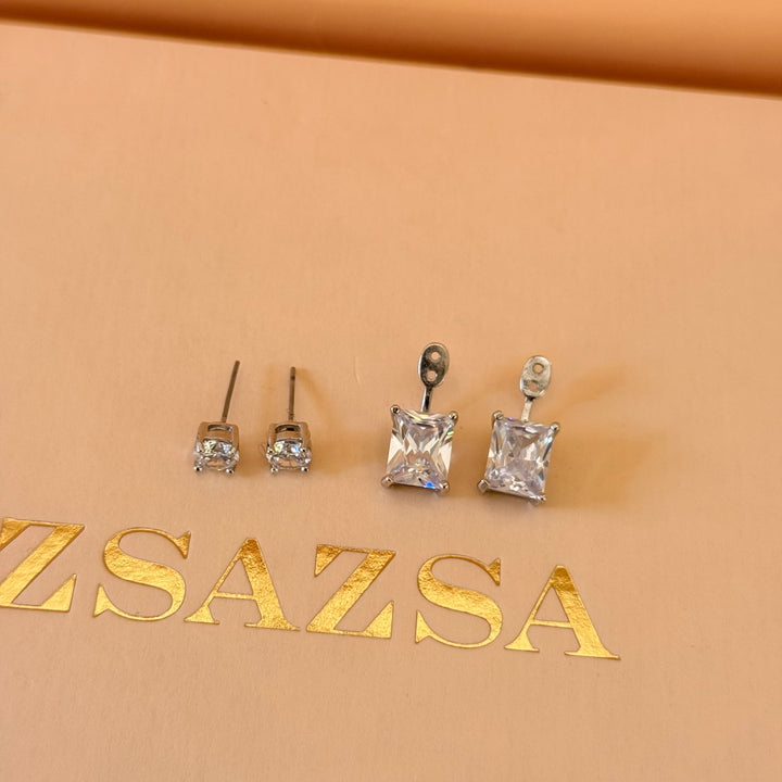 2 in 1 zircone silver earrings