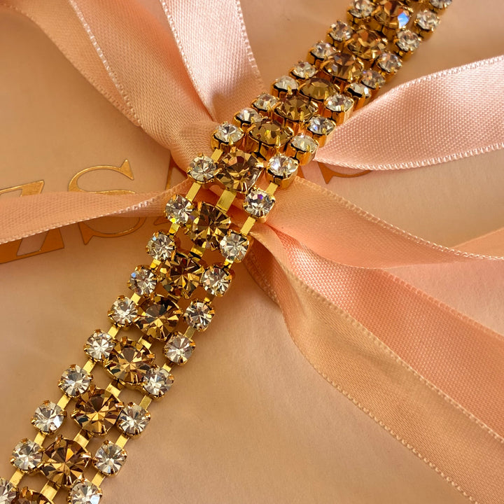 3 Rows bronze Swarovski crystals bracelet