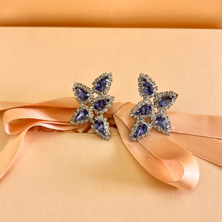 Purple teardrop preciosa crystals silver set