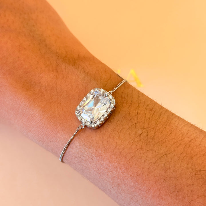 Rectangular zircone silver bracelet