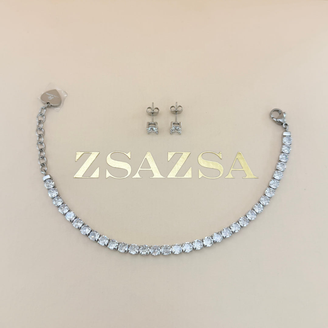 Tennis zircone silver earrings and bracelet