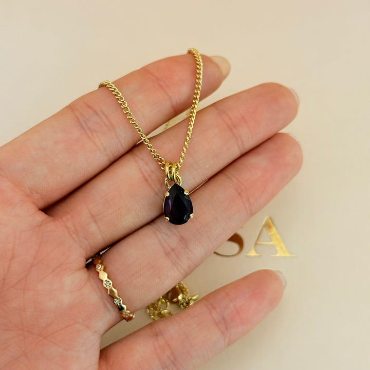 Dainty teardrop plum Swarovski crystals set