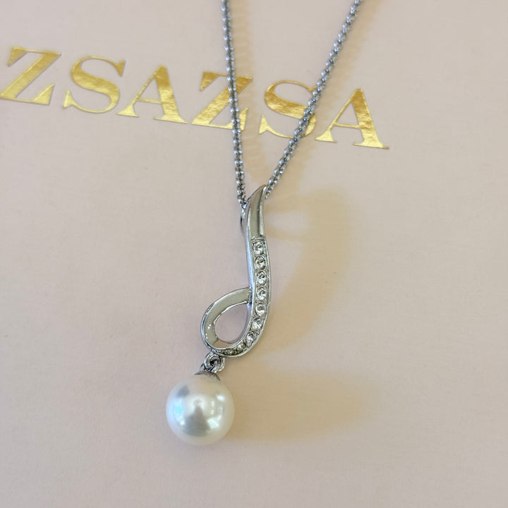 Swarovski crystals & pearls silver pendant set
