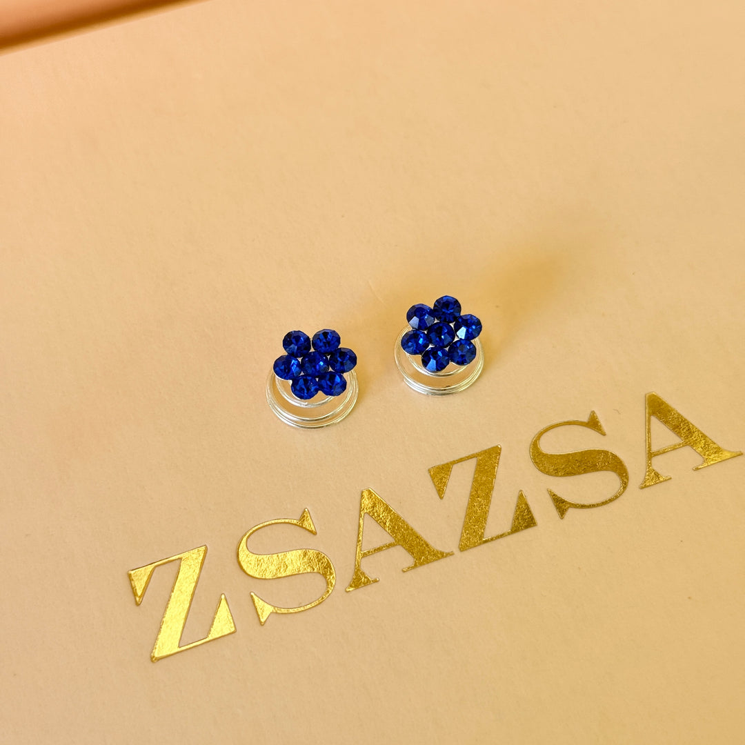 Rhinestone royal blue dainty flower spiral hair