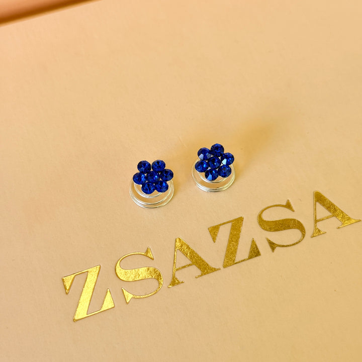 Rhinestone royal blue dainty flower spiral hair