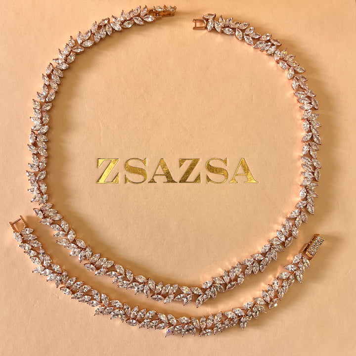 Marquise zircone rose gold plated necklace and bracelet