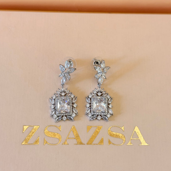 Marquise and rectangular zircone silver earrings