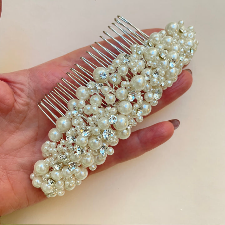Sophisticated silver and pearl comb