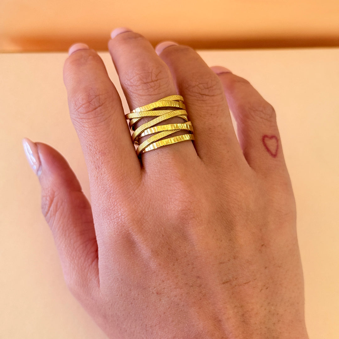 Texture handmade gold plated ring