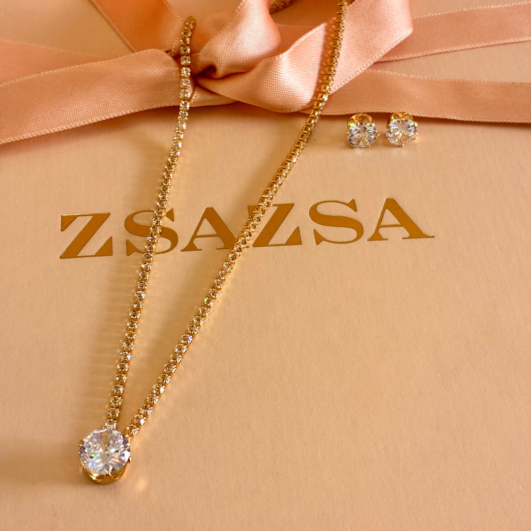 Solitaire zircone gold plated set
