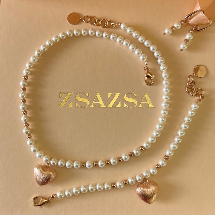 Heart rose gold & pearls set