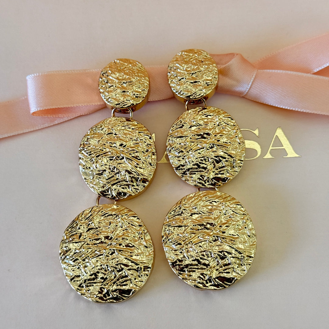 Plain chunky long texture gold plated clip on earrings
