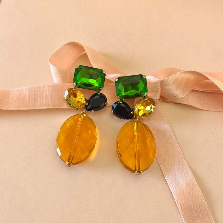 Topaz earrings with multicolour Swarovski crystals