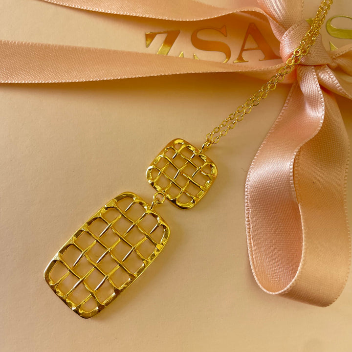 Rectangular grid gold handmade set
