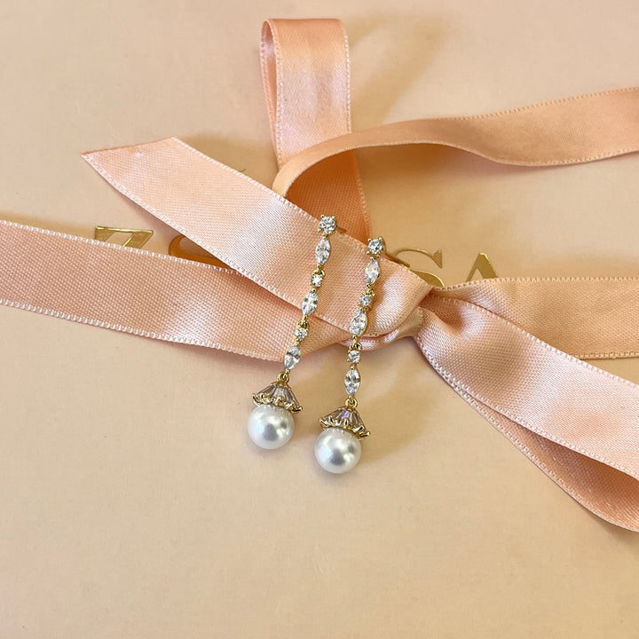 Marquise zircone and Pearl gold plated set