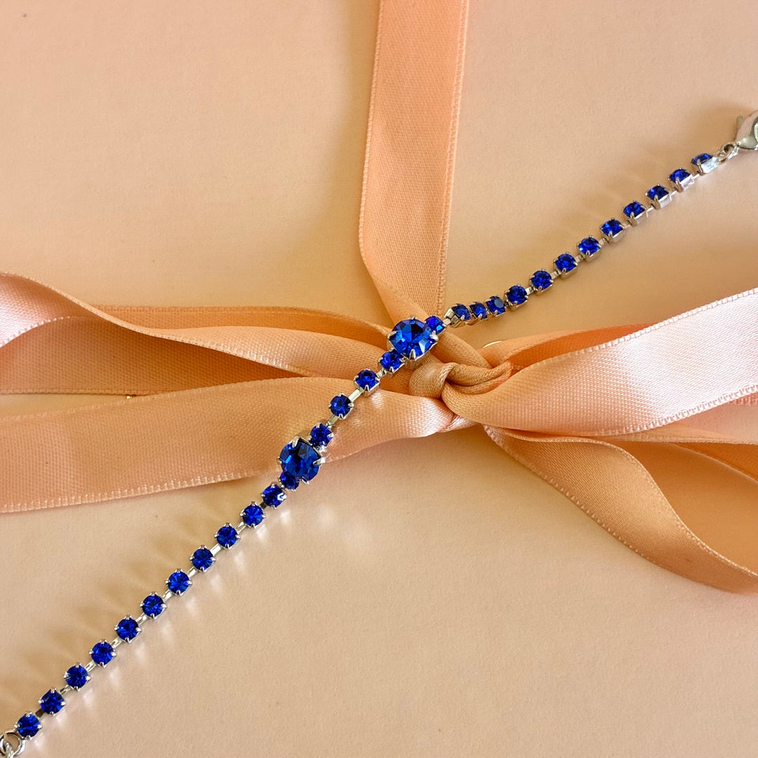 Royal blue Swarovski crystals silver bracelet