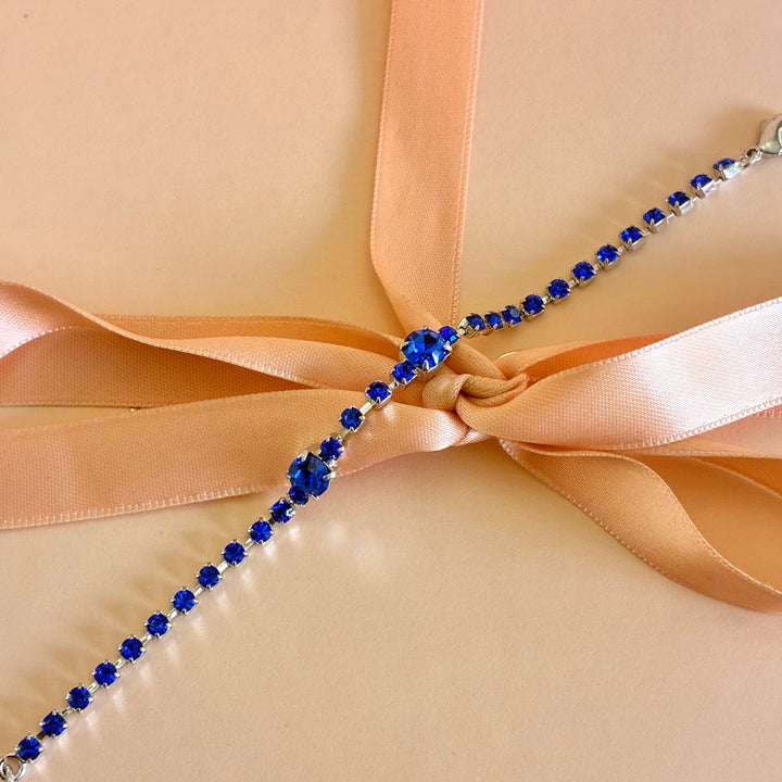 Royal blue Swarovski crystals silver bracelet
